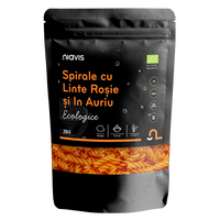 Spirale Bio cu linte rosie si in auriu, 250 g, Niavis