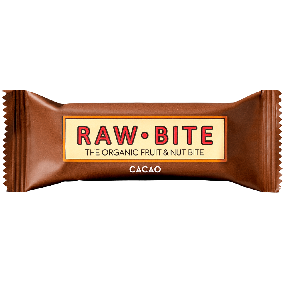 Baton fara gluten, fara zahar, fructe, nuci - raw cacao, bio, 50 g, Raw Bite