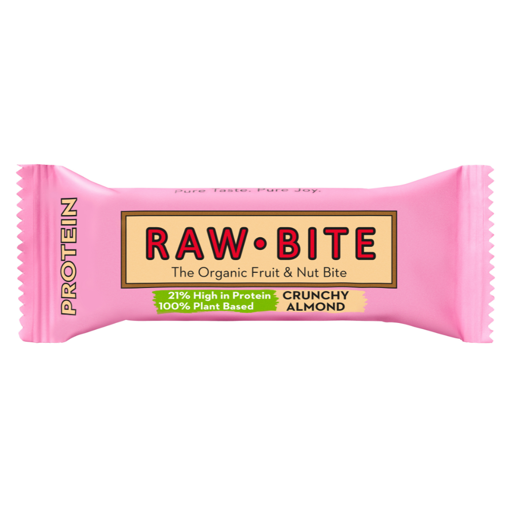 Baton proteic fara gluten, fara zahar, crunchy almond – migdale crocante, bio, 50 g, Raw Bite