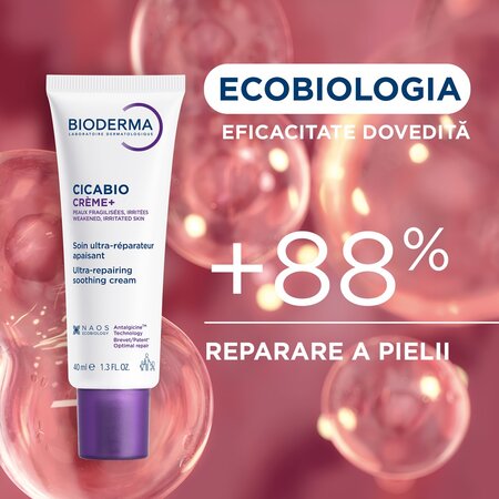 Crema reparatoare pentru leziuni superficiale, arsuri si cicatrici Cicabio Creme+, 40 ml, Bioderma 702328