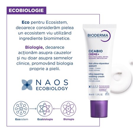 Crema reparatoare pentru leziuni superficiale, arsuri si cicatrici Cicabio Creme+, 40 ml, Bioderma 702331
