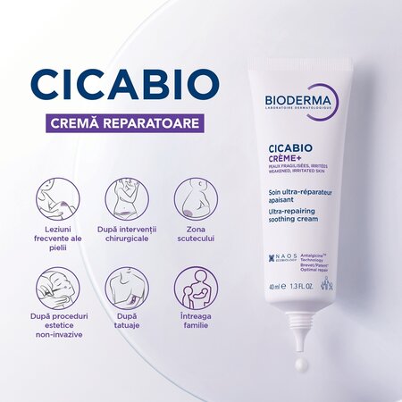 Crema reparatoare pentru leziuni superficiale, arsuri si cicatrici Cicabio Creme+, 40 ml, Bioderma 702323
