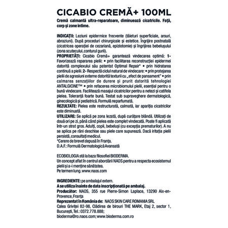 Crema reparatoare pentru leziuni superficiale, arsuri si cicatrici Cicabio Creme+, 100 ml, Bioderma 702270