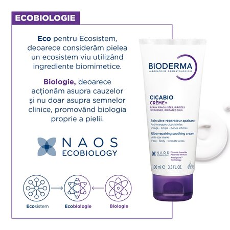 Crema reparatoare pentru leziuni superficiale, arsuri si cicatrici Cicabio Creme+, 100 ml, Bioderma 702267