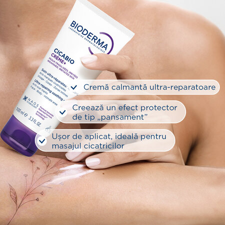 Crema reparatoare pentru leziuni superficiale, arsuri si cicatrici Cicabio Creme+, 100 ml, Bioderma 702261