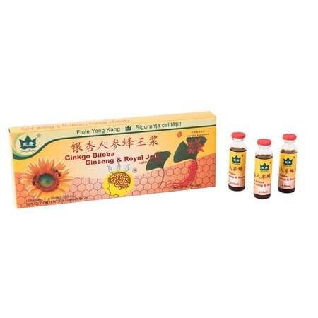 Ginkgo Biloba Ginseng si Royal Jelly, 10 fiole, Yongkang International China 666504