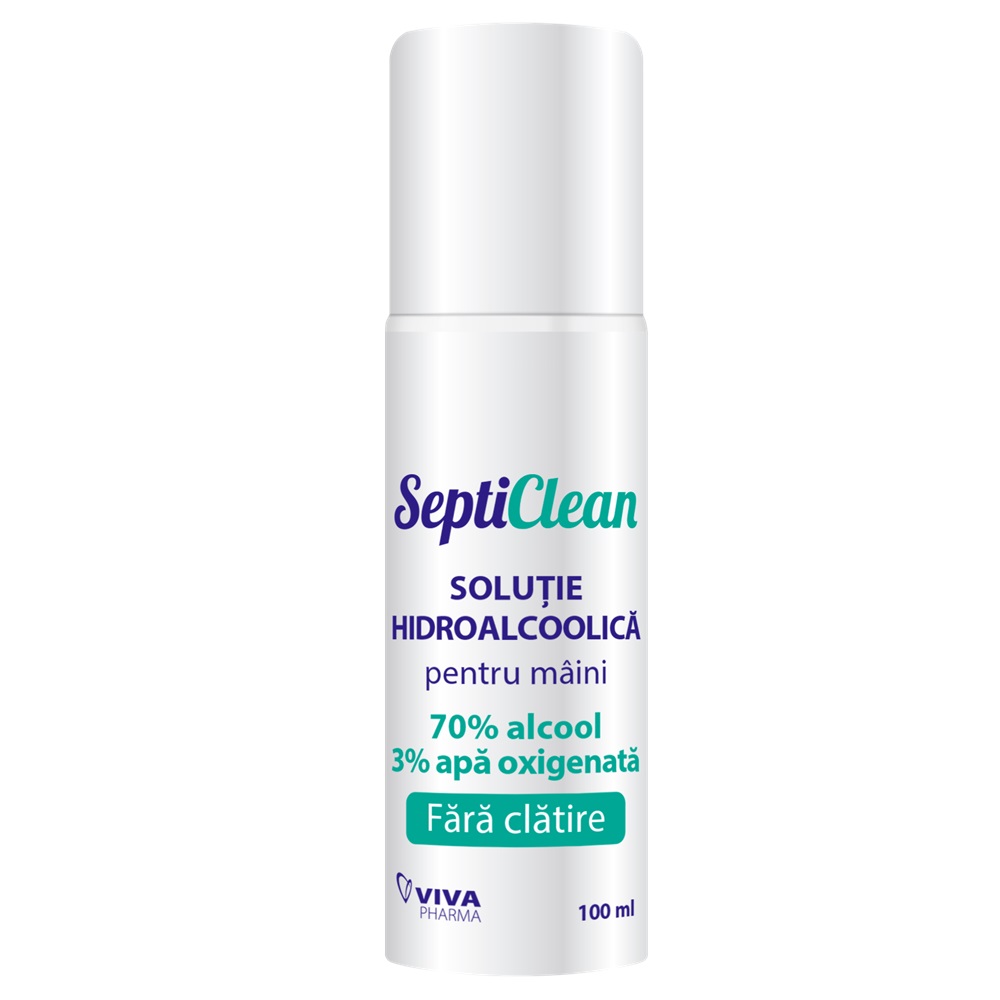 Solutie hidroalcoolica pentru maini SeptiClean, 100 ml, Viva Pharma