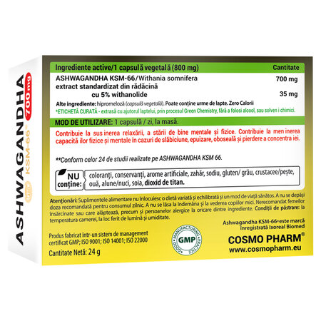 Ashwaganda KSM-66, 700 mg, 30 capsule, Cosmopharm 754666