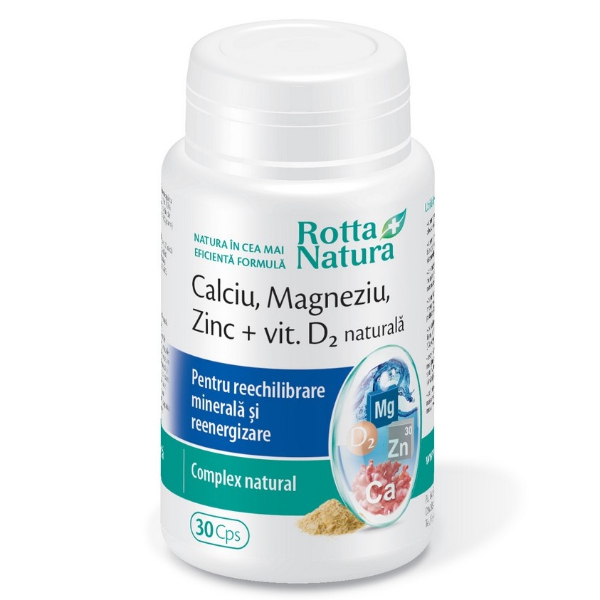 Calciu Magneziu Zinc + Vit. D2 naturala, 30 capsule, Rotta Natura