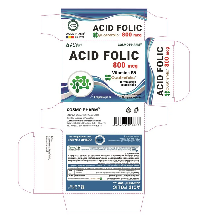 Acid Folic Quatrefolic, 800mcg, 30 capsule, Cosmopharm : Farmacia Tei ...