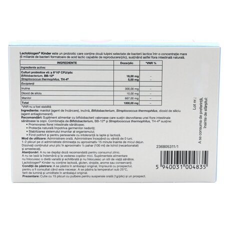 Pulbere pentru suspensie orala Lactobiogen Kinder, 15 plicuri, Laves 713974