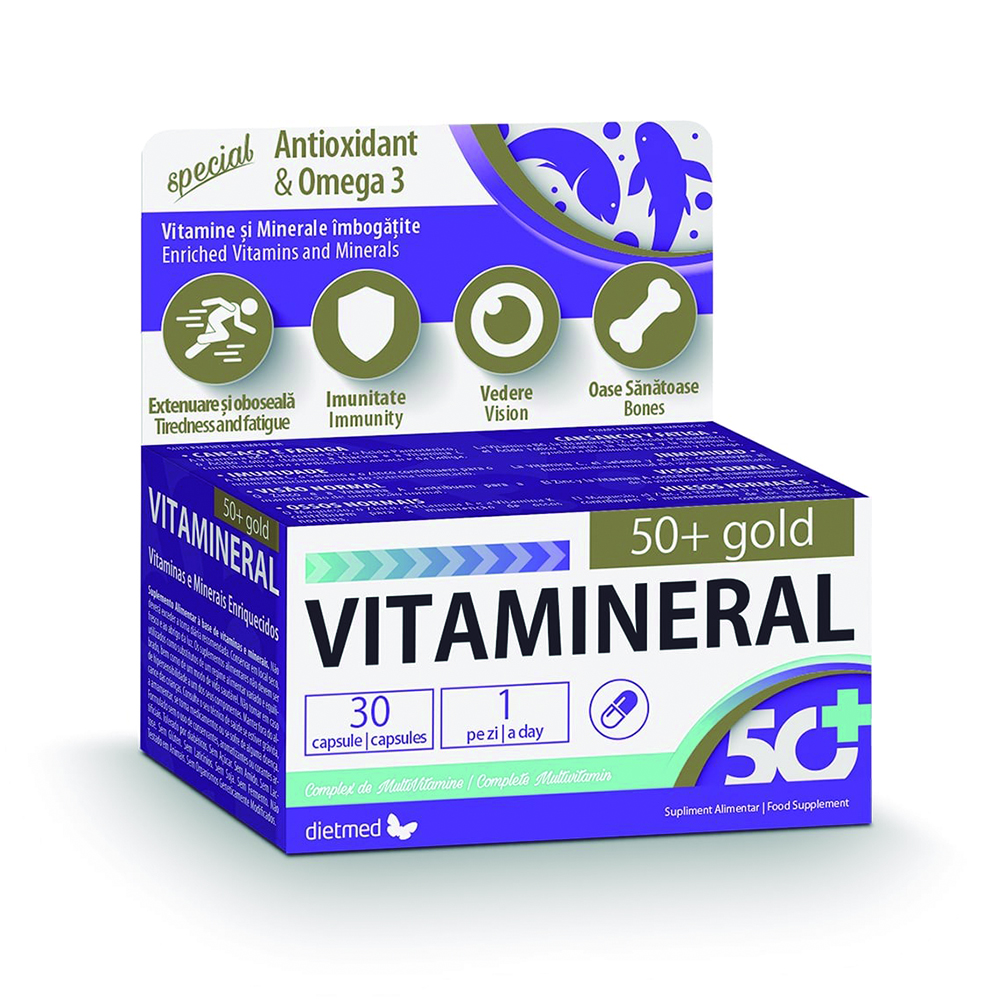 Complex de vitamine și minerale Vitamineral 50+ Gold, 30 capsule, Dietmed