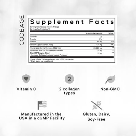 Collagen Vitamin C+, Colagen Hidrolizat cu Vitamina C si Acid Hialuronic Codeage, 283 g, Gnc 674480