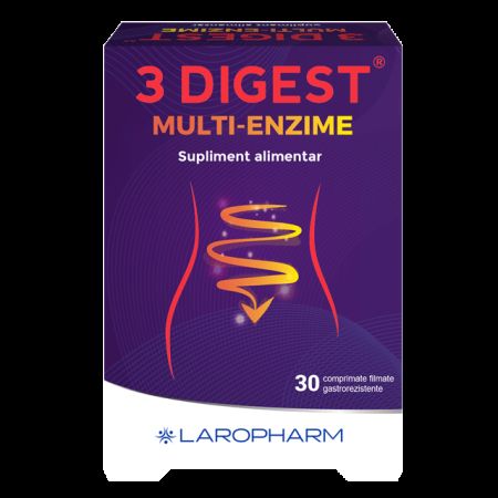 Enzime digestive 3 Digest Multi-Enzime, 30 comprimate, Laropharm