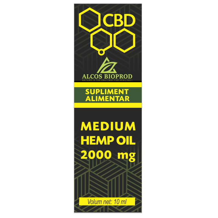 Ulei de canepa CBD Medium, 2000 mg, 10 ml, Alcos Bioprod