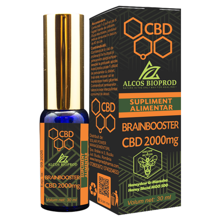 Ulei de canepa CBD Brainbooster, 2000 mg, 30 ml, Alcos Bioprod 588355