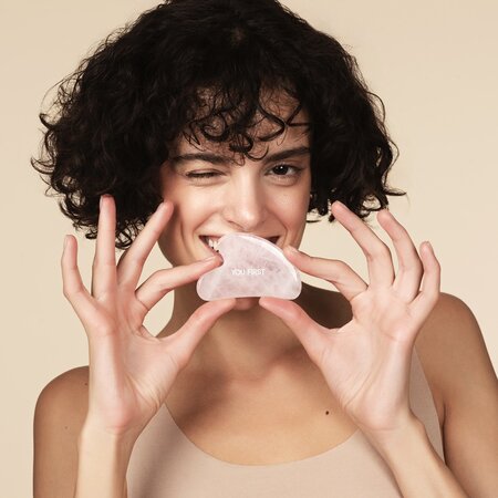 Piatra naturala Gua Sha pentru masaj facial din Quartz Roz, 1 bucata, You First 673962