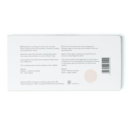 Pieptene din acetat de celuloza cu husa din piele vegana, Bej, 1 bucata, You First 744074
