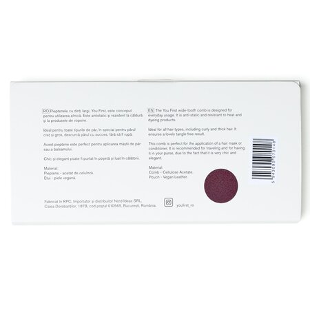 Pieptene din acetat de celuloza cu husa din piele vegana, Maro, 1 bucata, You First 744077