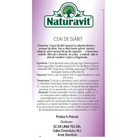 Ceai de slabit, 20 plicuri, Naturavit 666232