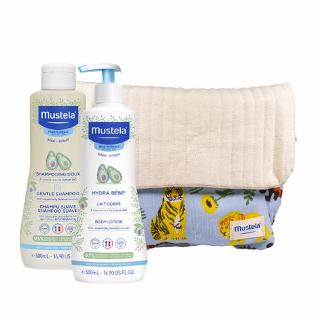 Pachet Lotiune de corp Hydra Bebe 500ml + Sampon delicat 500 ml + Rucsac, Mustela