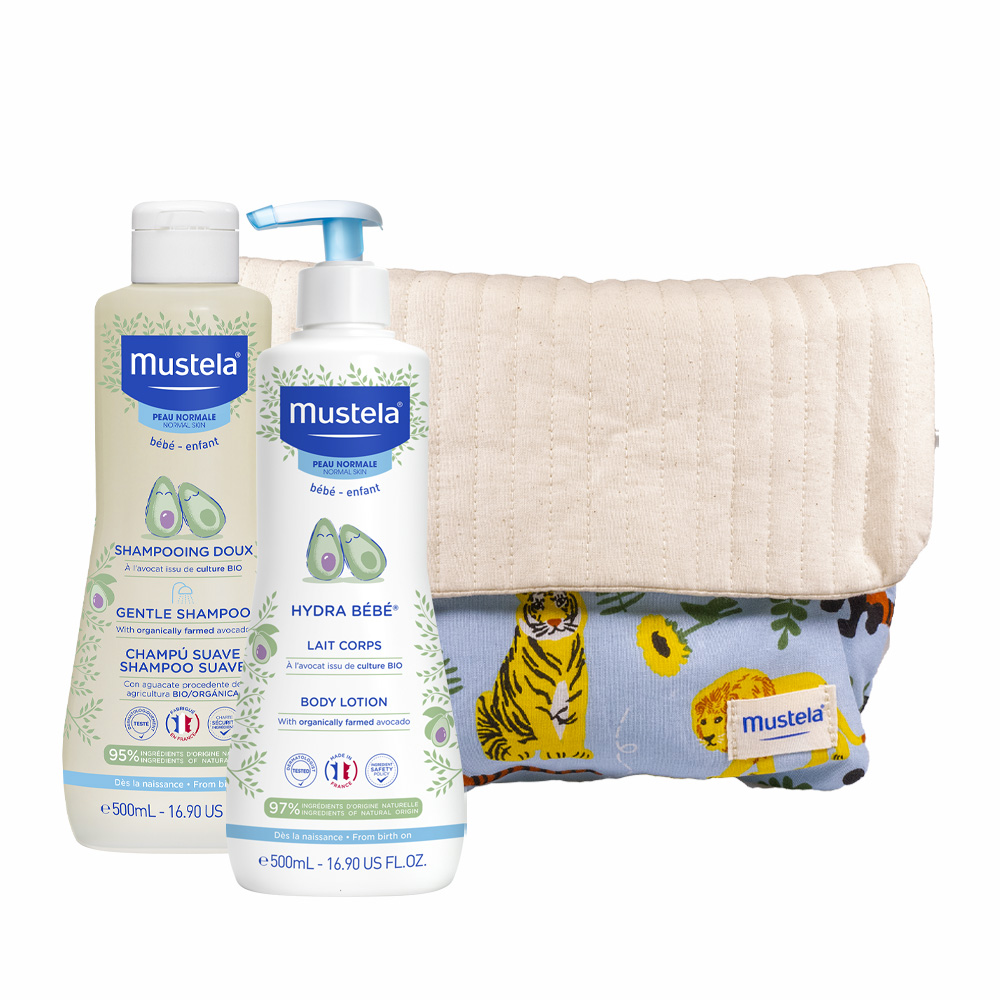 Pachet Rucsac Hydra bebe lotiune corp 500 ml + Sampon delicat 500 ml, Mustela