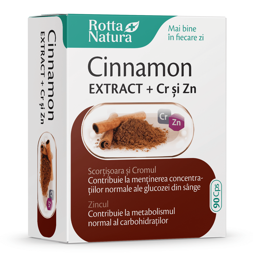 Cinnamon extract + Crom si Zinc, 90 capsule, Rotta Natura