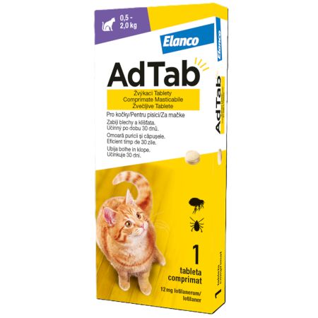 Eticheta Produs Antiparazitar oral pentru pisici 0.5-2 kg AdTab Cat, 12 mg, 1 tableta, Elanco