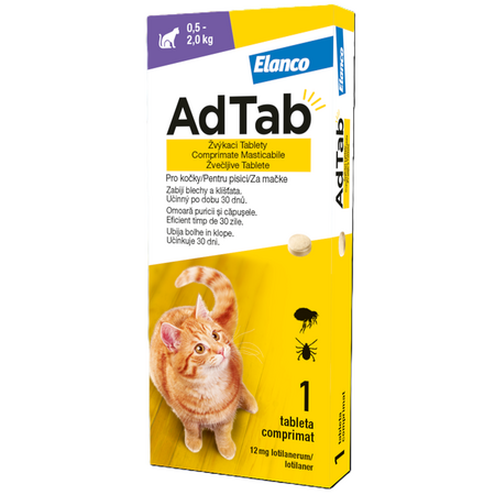 Eticheta Produs Antiparazitar oral pentru pisici 0.5-2 kg AdTab Cat, 12 mg, 1 tableta, Elanco