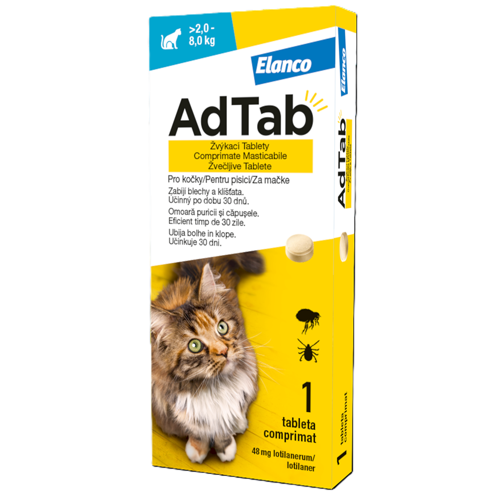 Antiparazitar oral pentru pisici 2-8 kg AdTab Cat, 48 mg, 1 tableta, Elanco