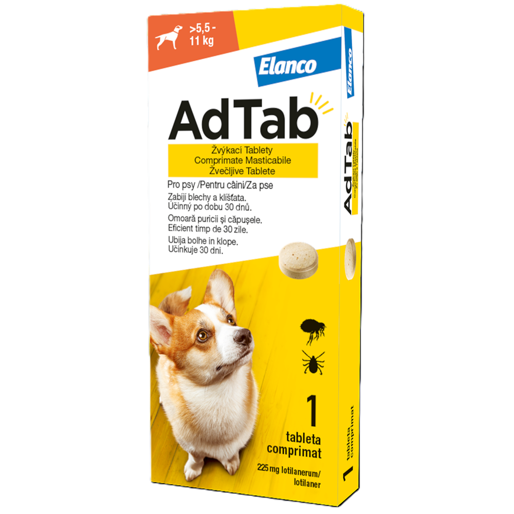 Antiparazitar oral pentru caini 5.5-11 kg AdTab Dog, 225 mg, 1 tableta, Elanco