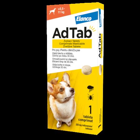 Antiparazitar oral pentru caini 5.5-11 kg AdTab Dog 225 mg, 1 tableta, Elanco