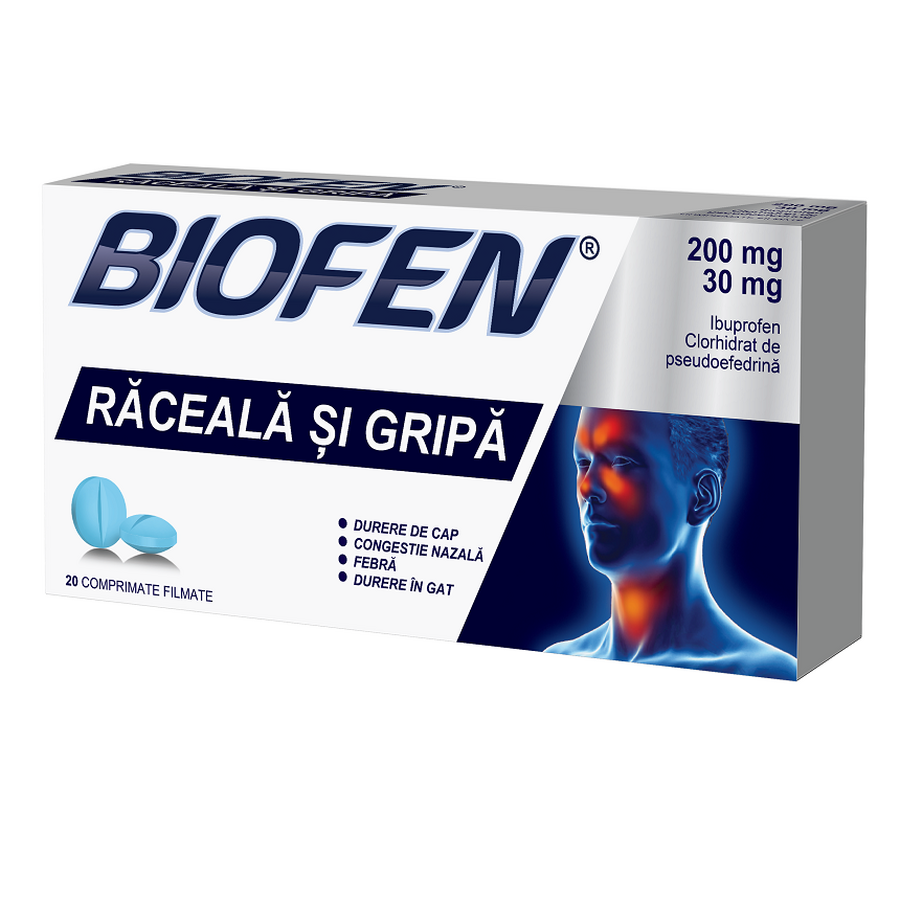 Biofen raceala si gripa, 200 mg/30 mg, 20 comprimate filmat : Farmacia ...