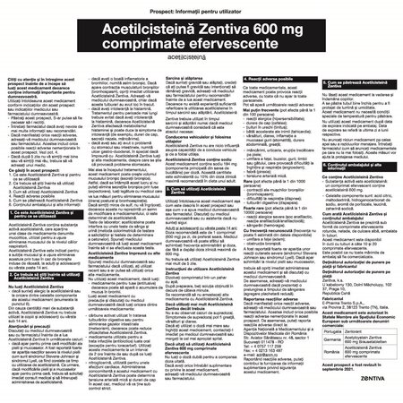 Acetilcisteina Zentiva, 600 mg, 10 comprimate efervescente, Zentiva 608885