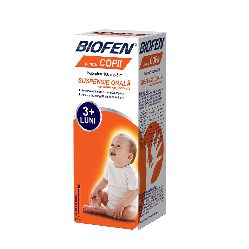 Biofen pentru copii, 100 mg/ 5 ml suspensie orală, 100 ml, Biofarm