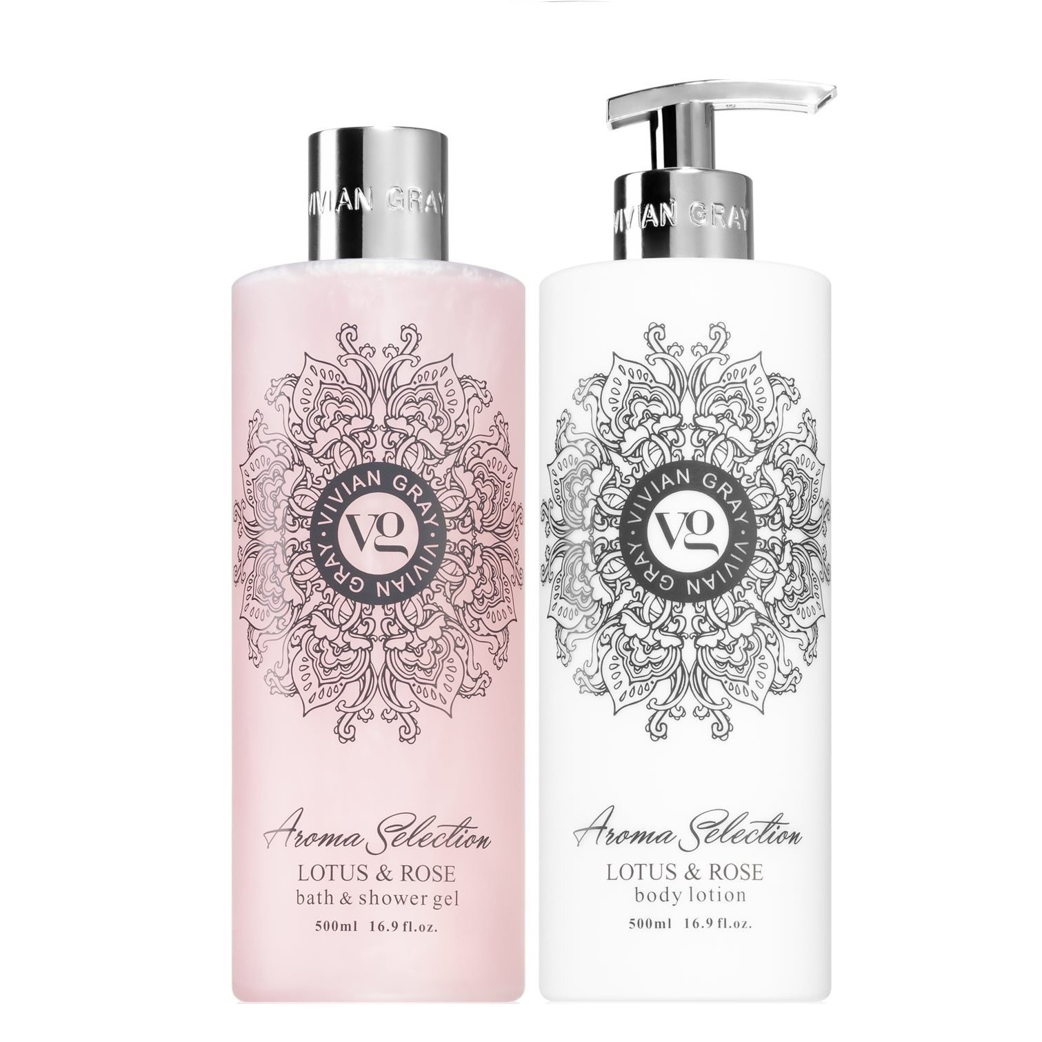 Set Gel de dus si lotiune de corp Lotus & Rose, Aroma Selection, 2 x 500 ml, Vivian Gray