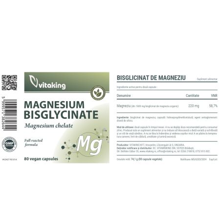 Bisglicinat de magneziu, 80 capsule, Vitaking 659644