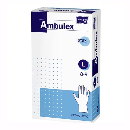 Manusi de examinare din latex pudrate Ambulex L, 100 bucati, Matopat