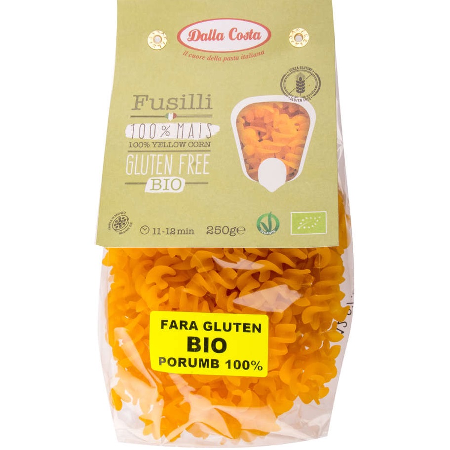 Paste eco fusilli din porumb fara gluten, 250 g, Dalla Costa