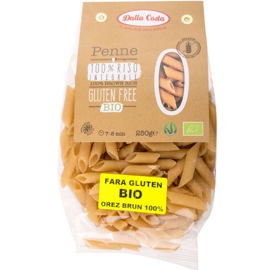 Paste eco penne din orez brun bio, 250 g, Dalla Costa