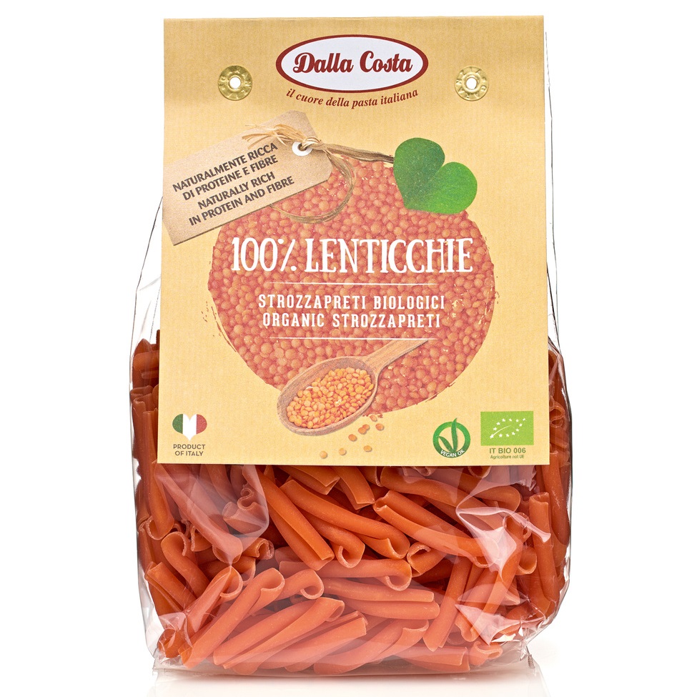 Paste eco strozzapreti din linte rosie fara gluten, 250 g, Dalla Costa