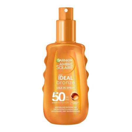 Spray de corp cu protectie solara SPF 50 Ambre Solaire Ideal Bronze intensificator SPF 50, 150 ml, Garnier