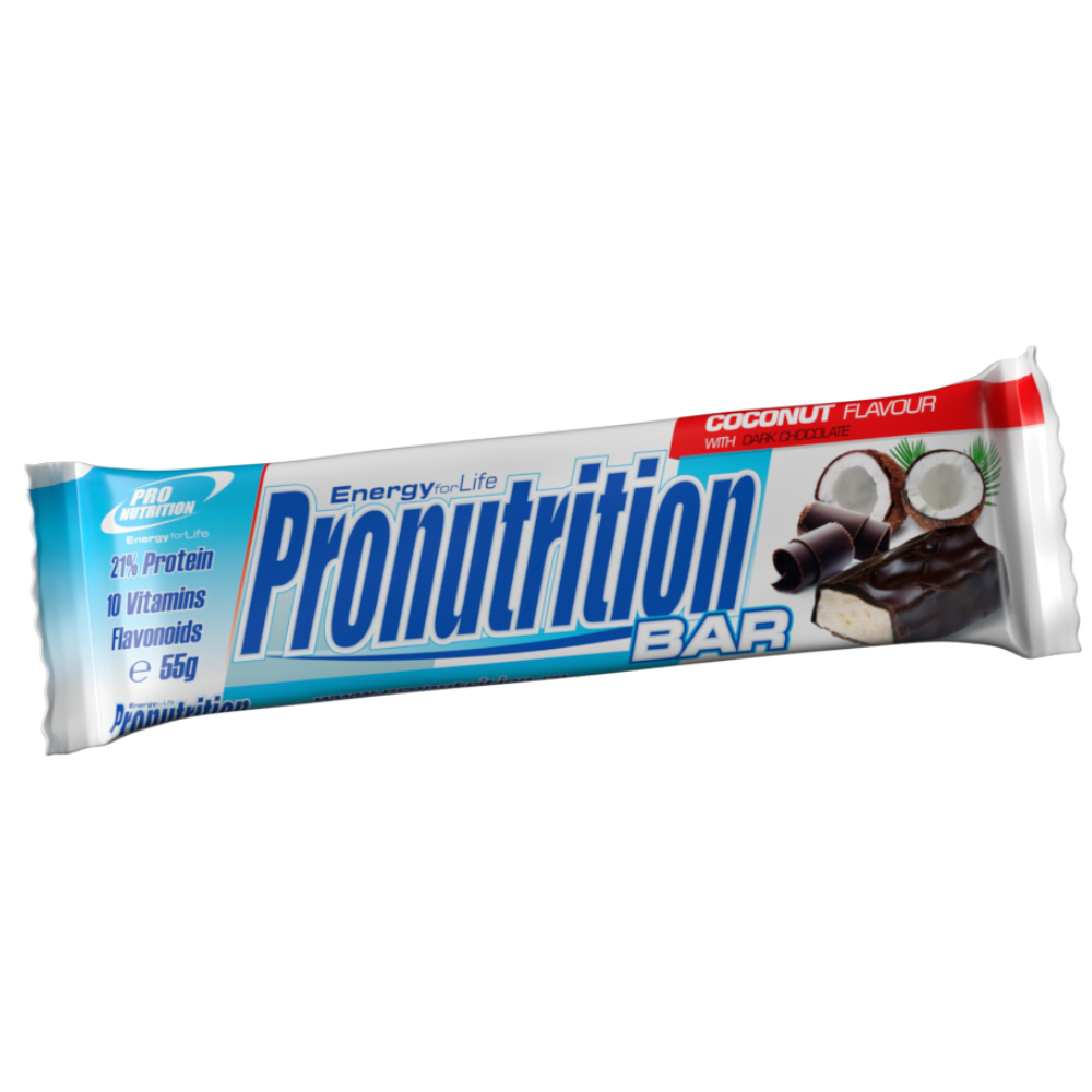 Baton proteic, coconut cu ciocolata neagra, 55 g, Pronutrition