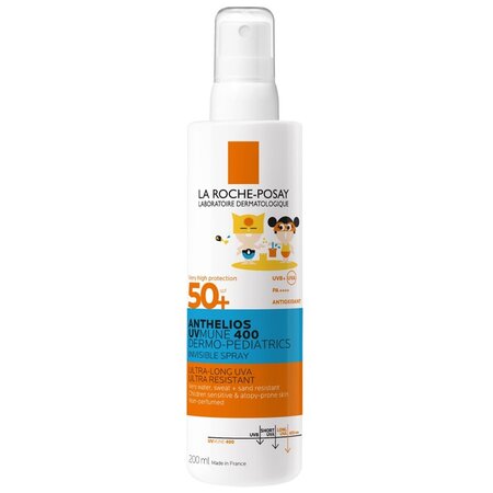 Spray cu protecție solară foarte ridicată potrivit pentru pielea sensibilă sau cu tendință atopică a copiilor Anthelios UVMUNE 400 Dermo-Pediatrics Spray Invizibil SPF50+, 200 ml, La Roche-Posay