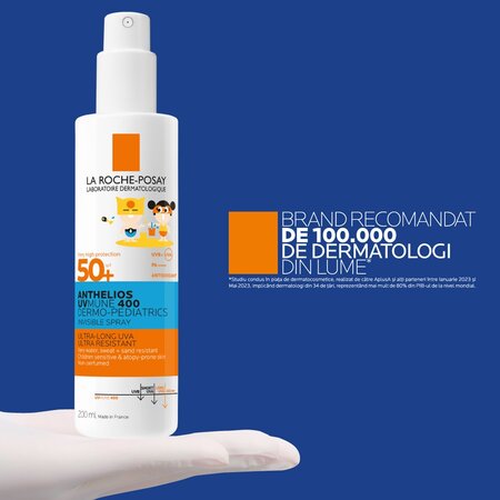 Spray invizibil cu protectie solara SPF 50+ pentru copii Anthelios UVMune 400 Dermo-Pediatrics, 200 ml, La Roche-Posay 729711