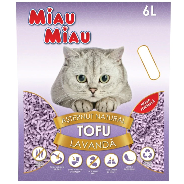 Asternut din tofu cu aroma de lavanda pentru litiera, 6 L, Miau Miau