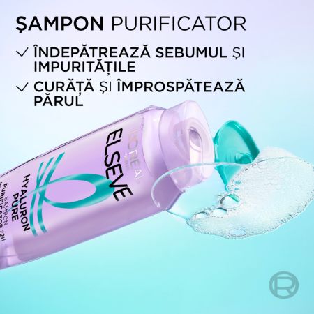 Sampon purificator pentru scalp si radacini grase si lungimi deshidratate Hyaluron Pure, 250 ml, Elseve 696001