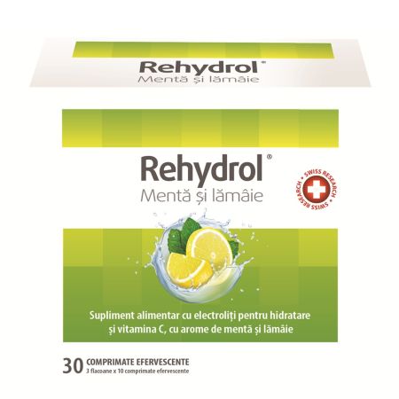 Saruri de rehidratare cu menta si lamaie Rehydrol, 20 + 10 comprimate efervescente, MBA Pharma Innovation