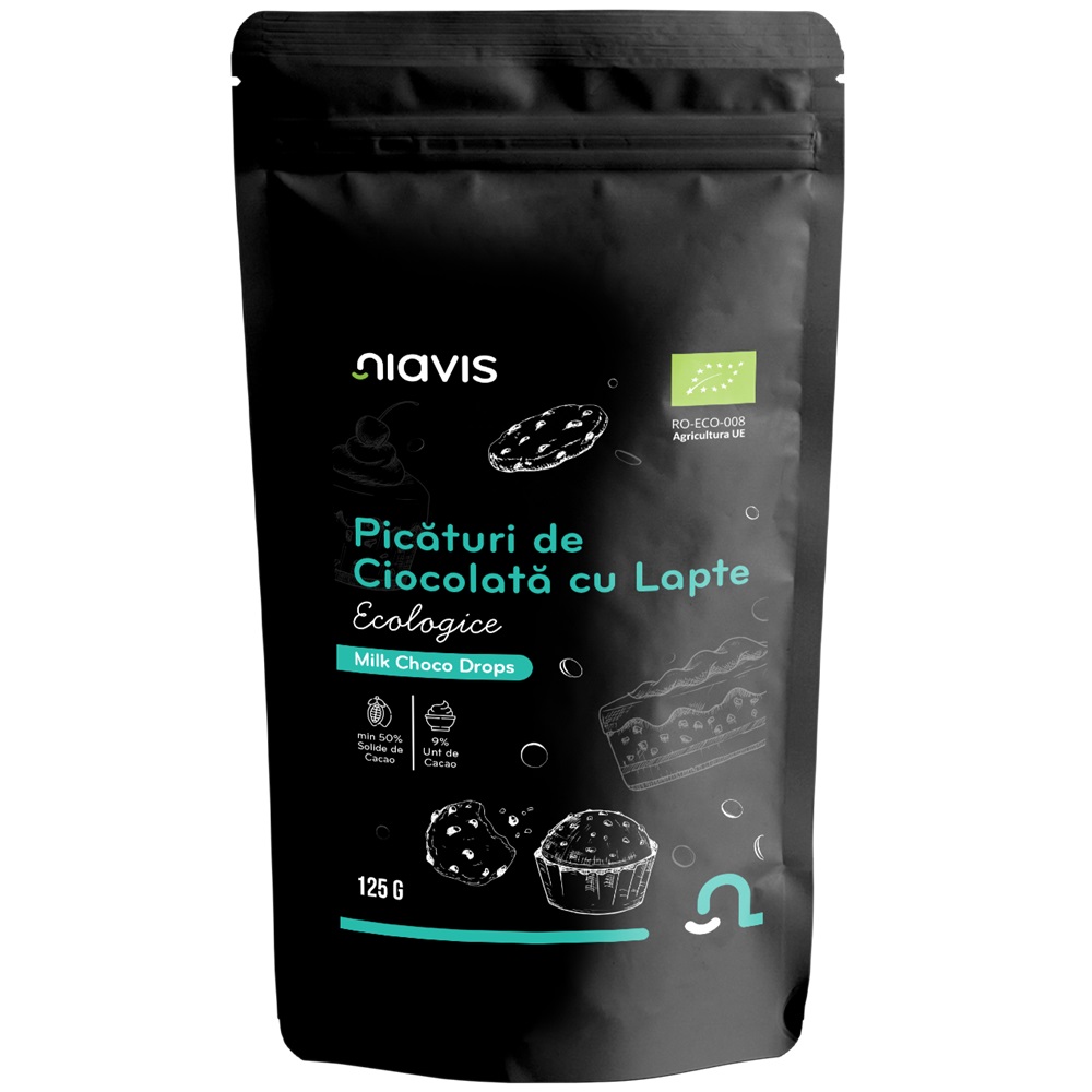 Picaturi de ciocolata cu lapte Bio, 125 g, Niavis