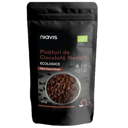Picaturi de ciocolata neagra Bio, 125 g, Niavis